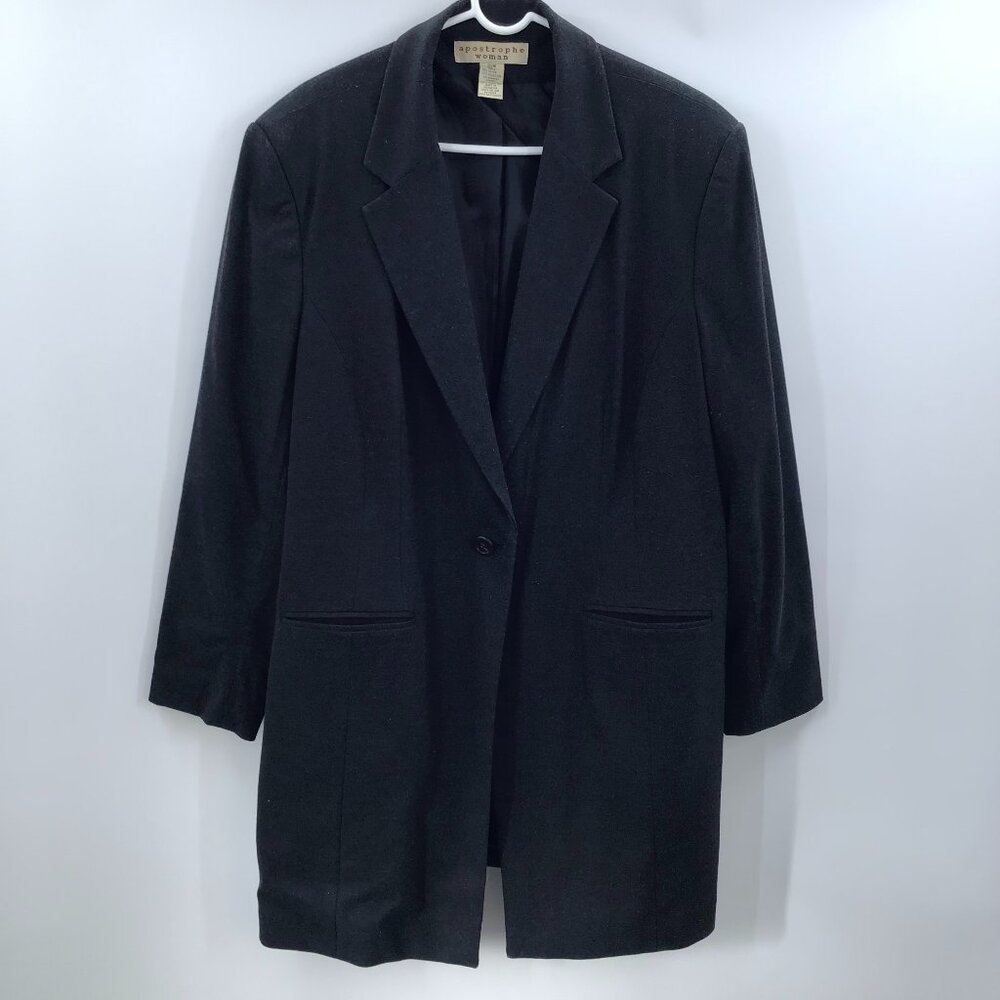 Vintage Long Blazer Transitional Weather Coat Charcoal Black Women's 22W Lined